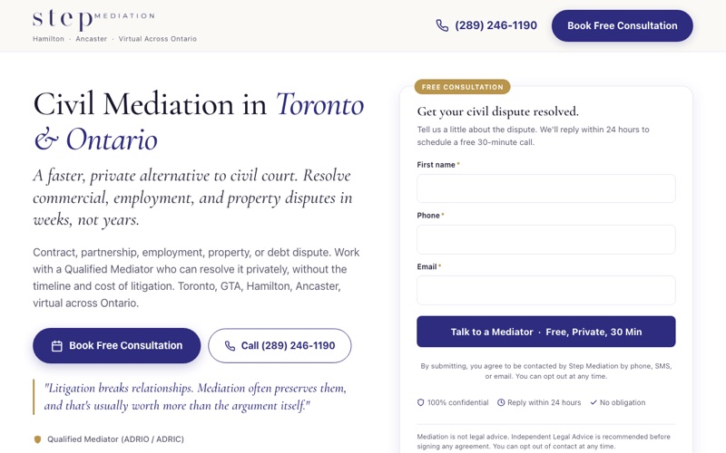 Civil Mediation landing page preview