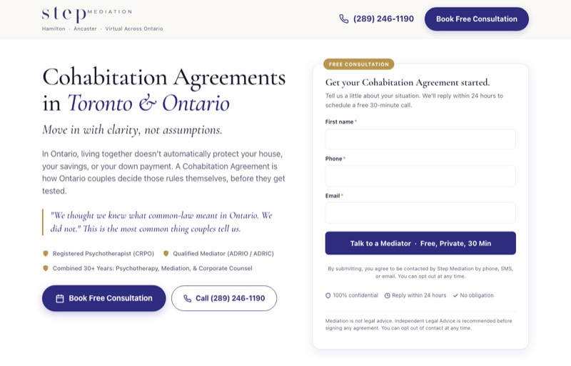 Cohabitation Agreements landing page preview