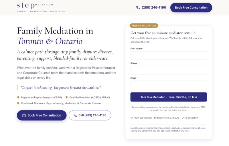 Family Mediation landing page preview