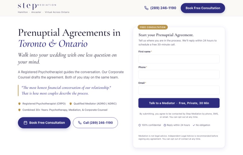 Prenuptial Agreements landing page preview